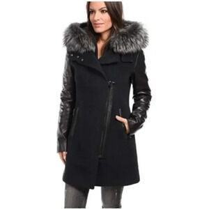 Intuition Paris Wool & Leather Jacket with Removable Fur Trim 42